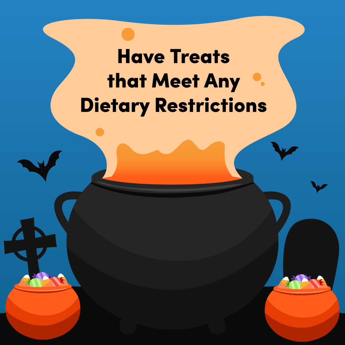 In illustrated image showing a witch's cauldron with candy in it.