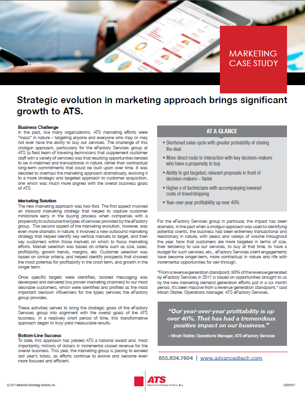 Strategic evolution in marketing approach brings significant growth to ATS