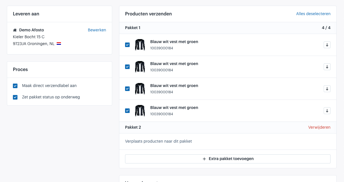 Shipping window with a second package without items