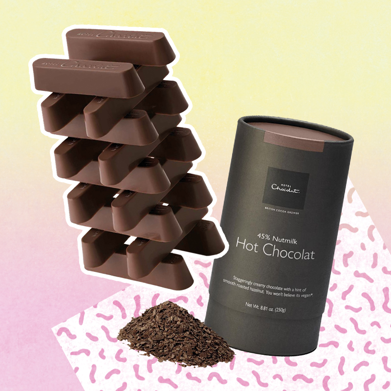 Hotel chocolat nut milk bars and hot chocolate collage