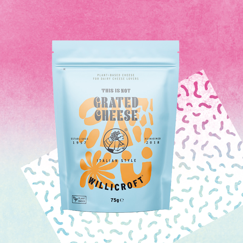 packet of willicroft this is not grated cheese 90s style collage