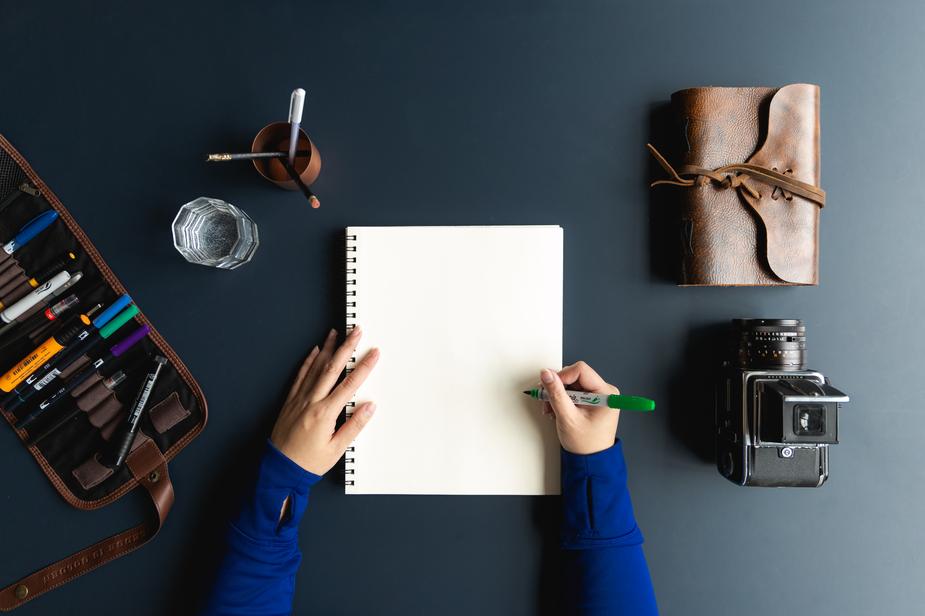 artist ready to draw, flatlay