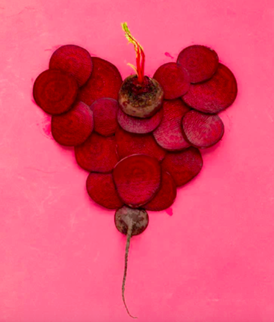 beetroot slices in the shape of a heart