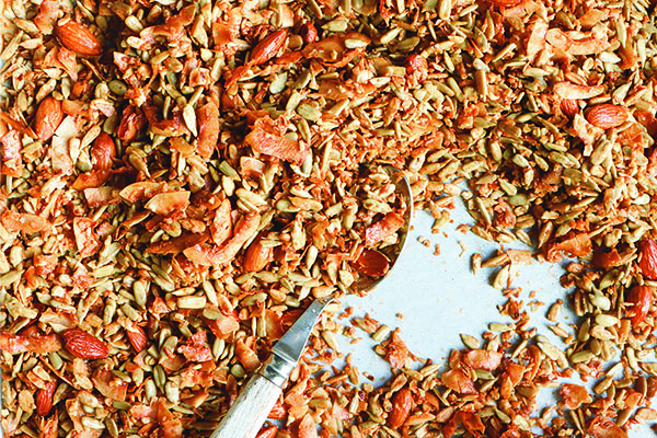 Crunchy grain-free granola with spoon