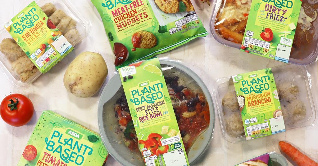 asda vegan options flat lay