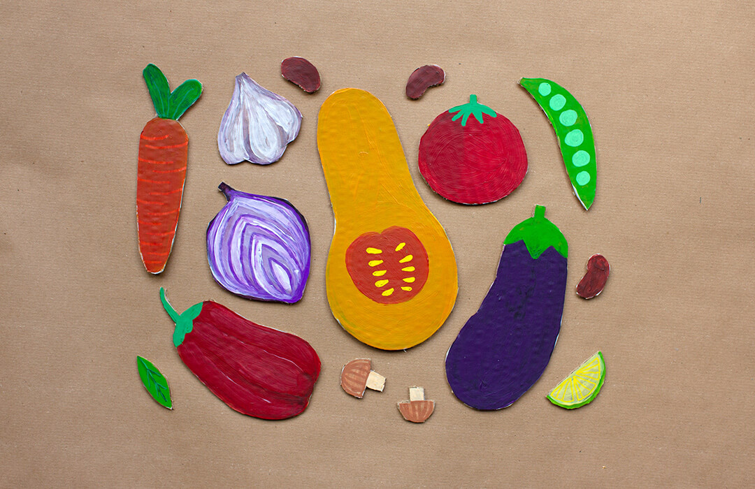 cardboard cut outs of vegetables