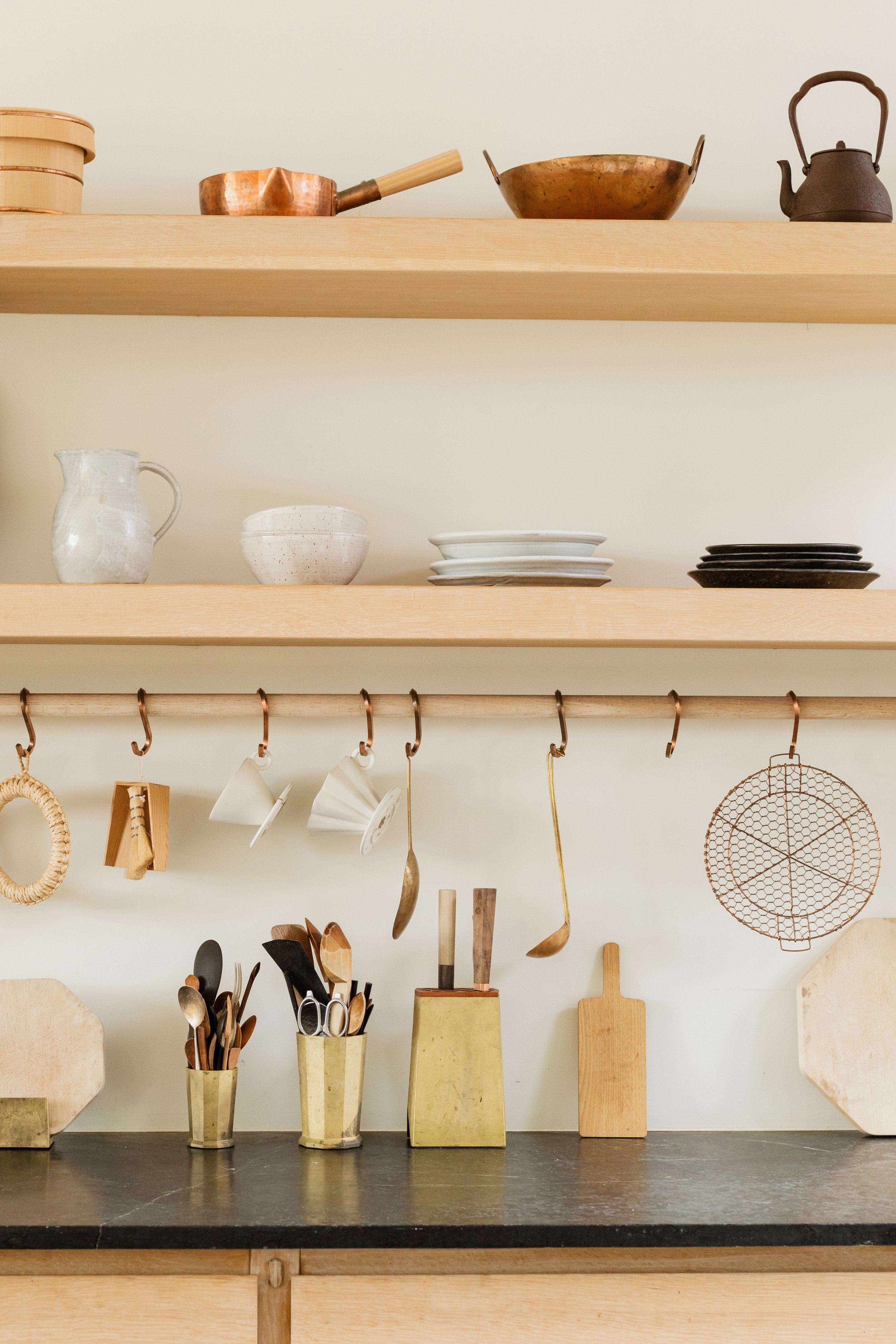 beautiful kitchen utensils on display