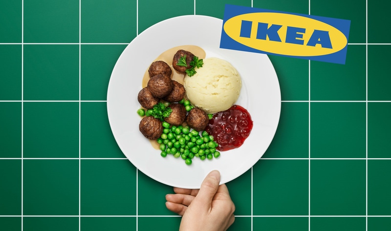 plate of vegan IKEA meatballs and veg