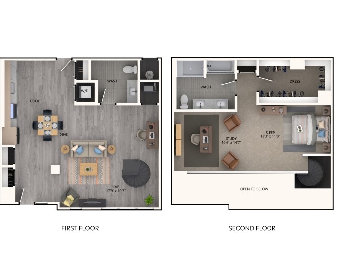 Live work loft floor plan at AMLI Broadway Park apartments