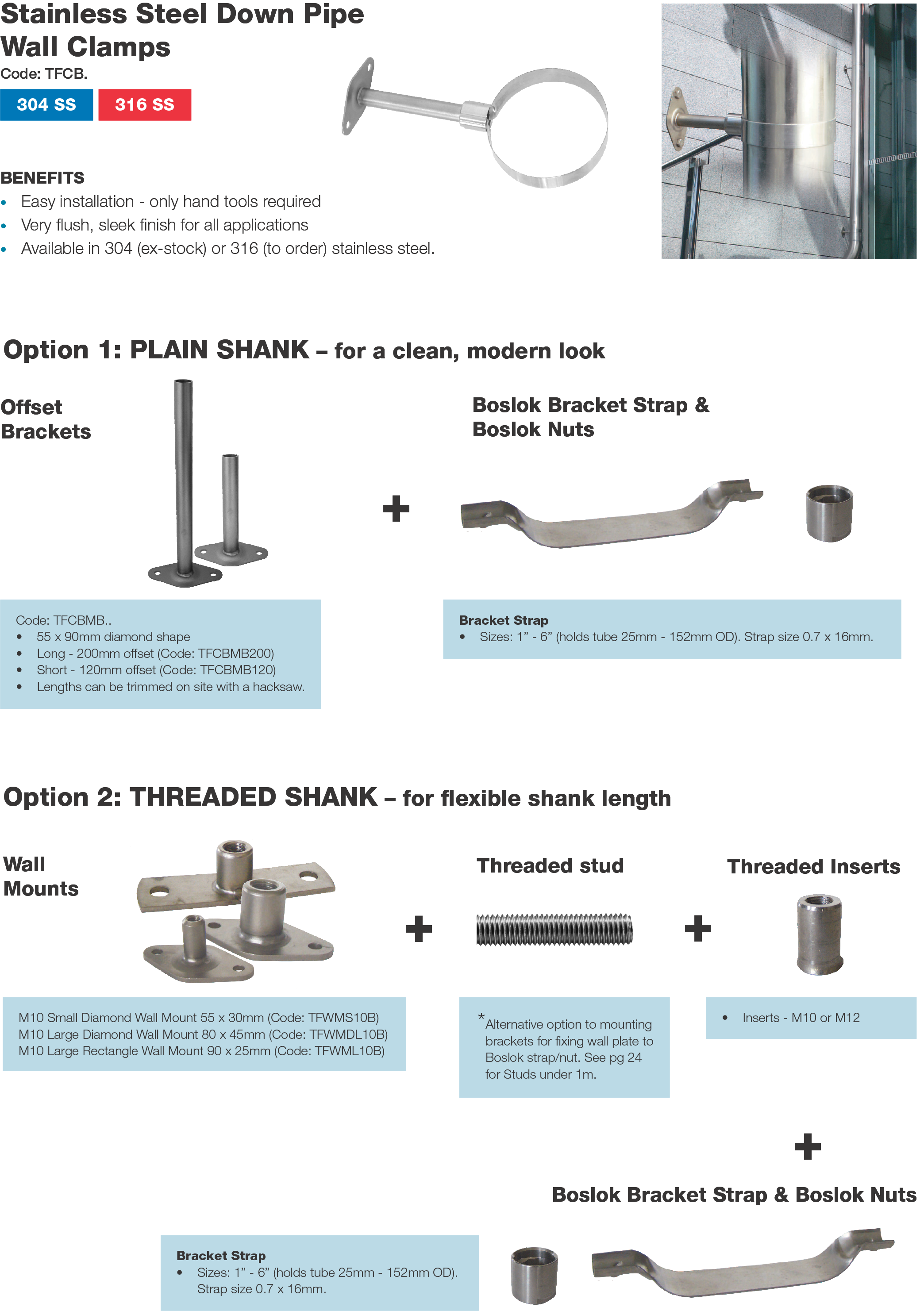 Stainless Downpipe Wall Clamp Options Anzor AU
