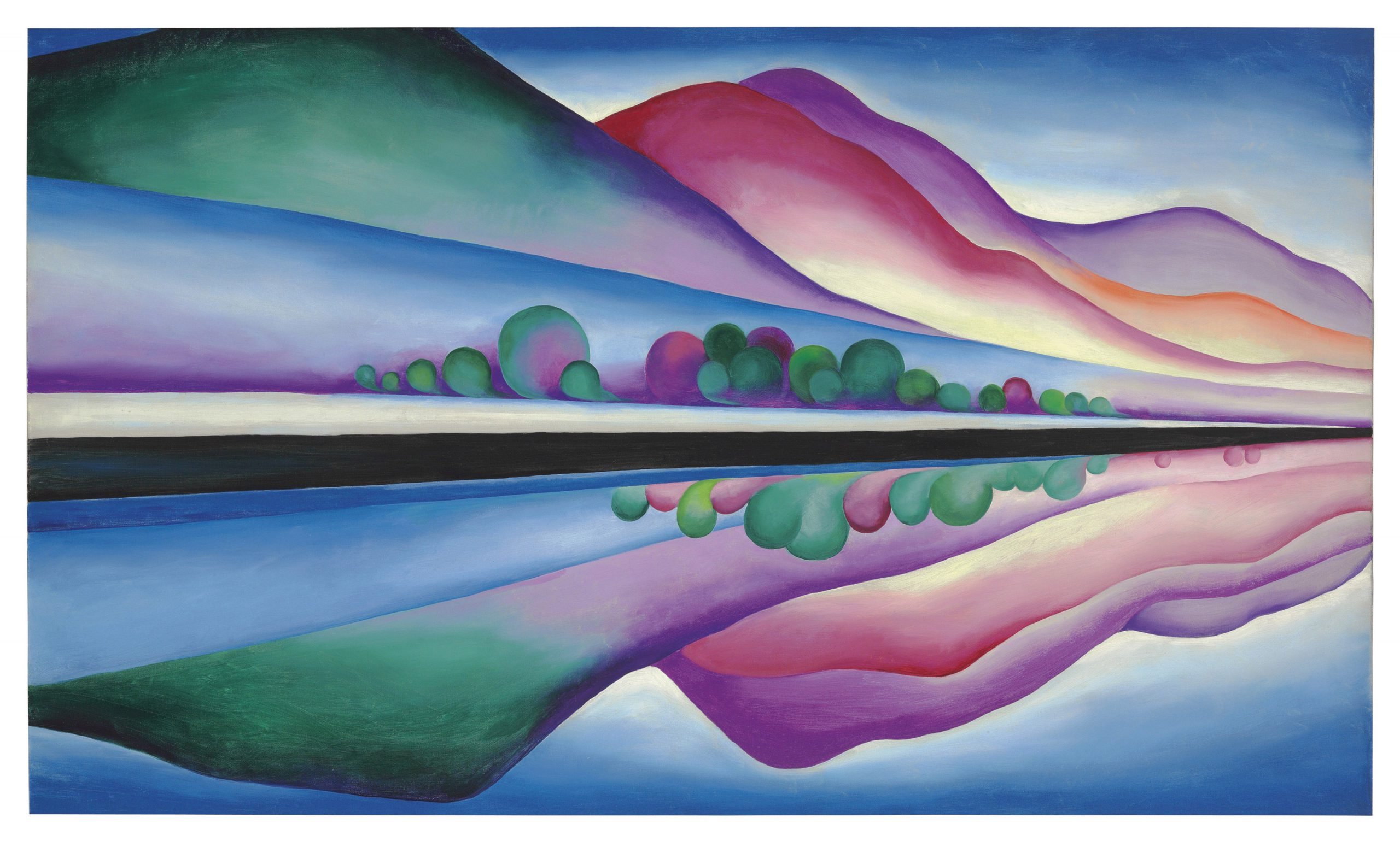 Artwork pictured by Georgia O’Keeffe, Lake George Reflection, 1921