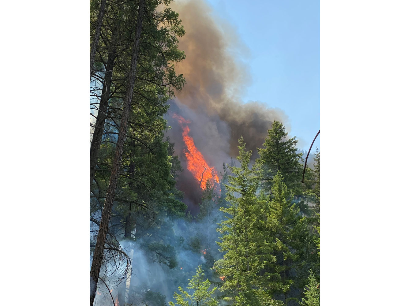 Fire spreads over a mountainside.