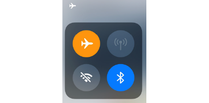 Image showing a phone screen with airplane mode enabled and Bluetooth still active. 
