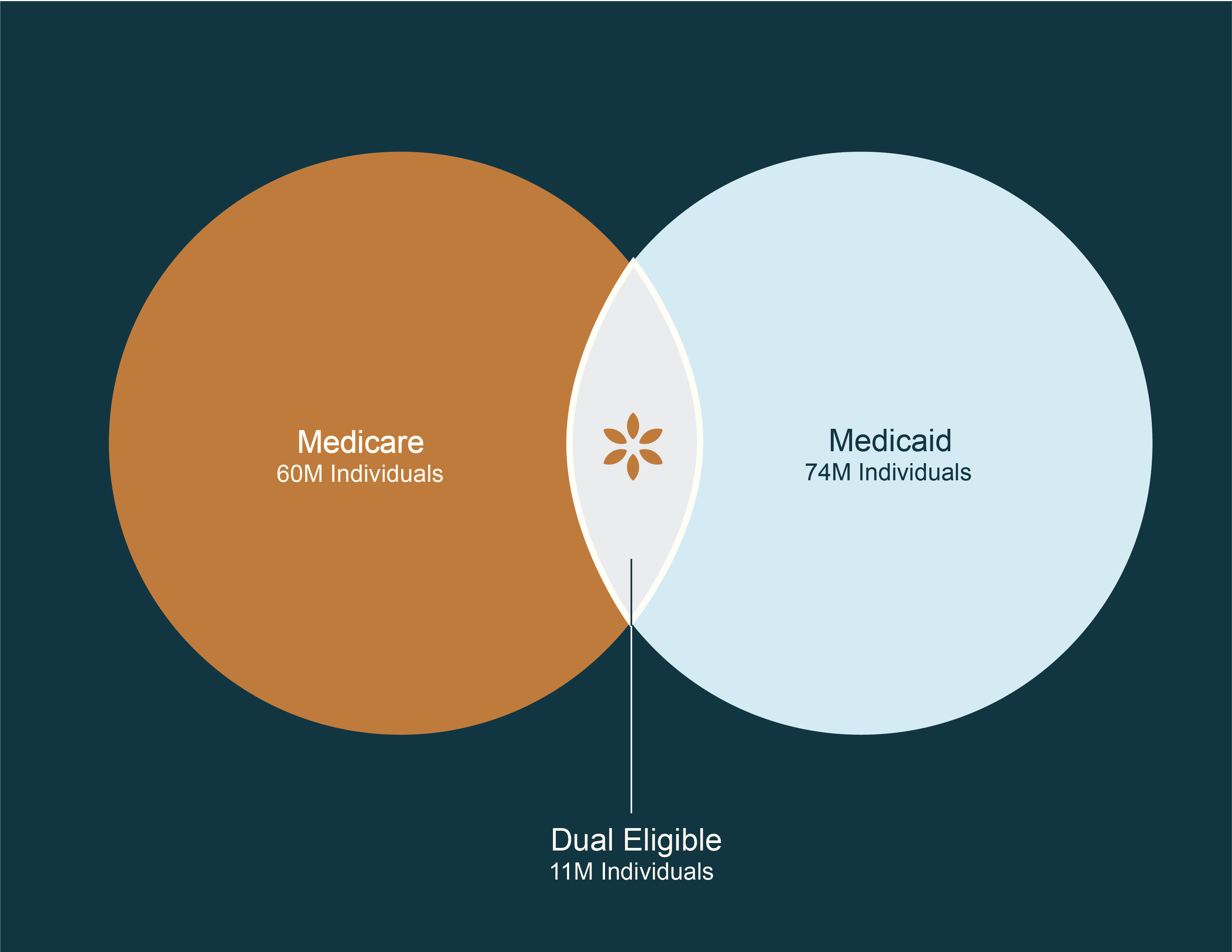 Venn diagram of Medicare and Medicaid population with DSNP population in between.