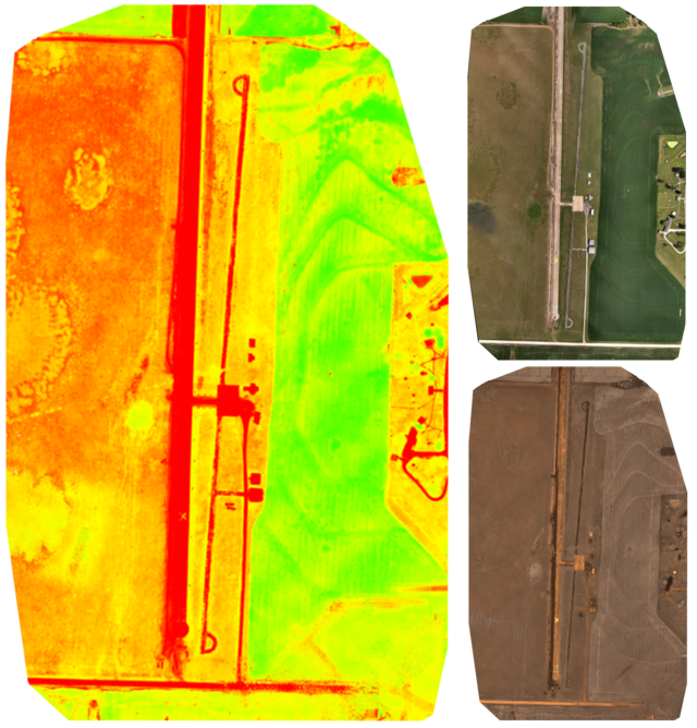 NDVI mapa přistávací dráhy z obrazů RGB a NIR.