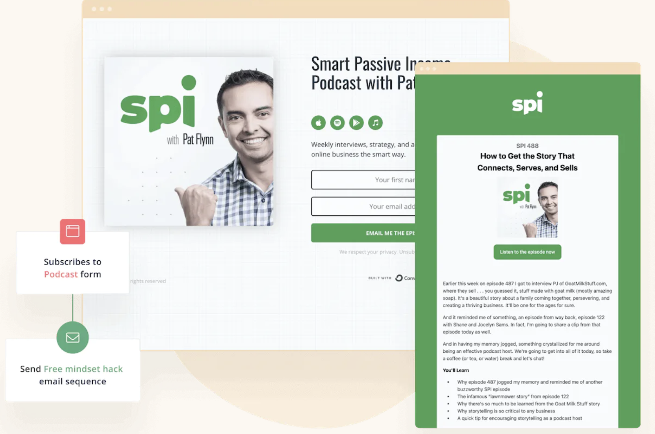 ConvertKit email featuring Pat Flynn's SPI podcast