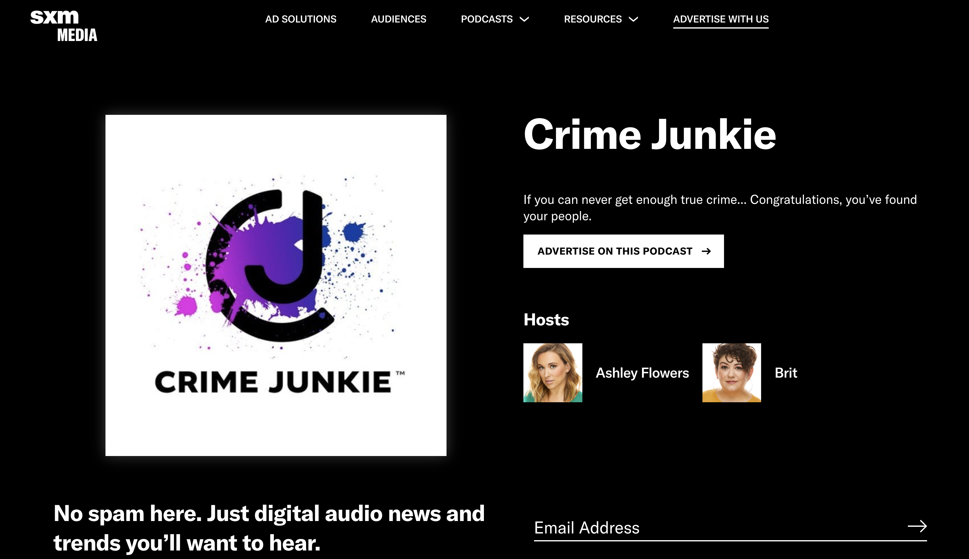 Crime Junkie podcast page with podcast artwork and host images