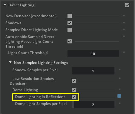 Ensure Dome Lighting is present in reflections.