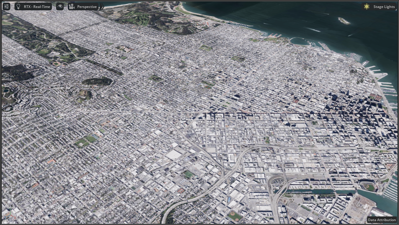 After entering these coordinates, the scene will have shifted to the new location: San Francisco.