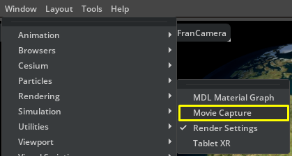 Click Window > Rendering > Movie Capture to open the Movie Capture tool.