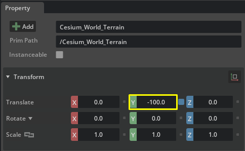 Select the Cesium_World_Terrain object and move it lower in the Y-direction.