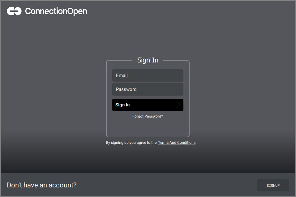 ConnectionOpen login screen