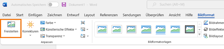 Word öffnen, Bild einfügen und Freistellen 