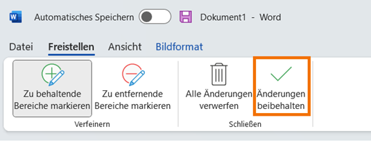 Änderungen beibehalten und Grafik abspeichern 