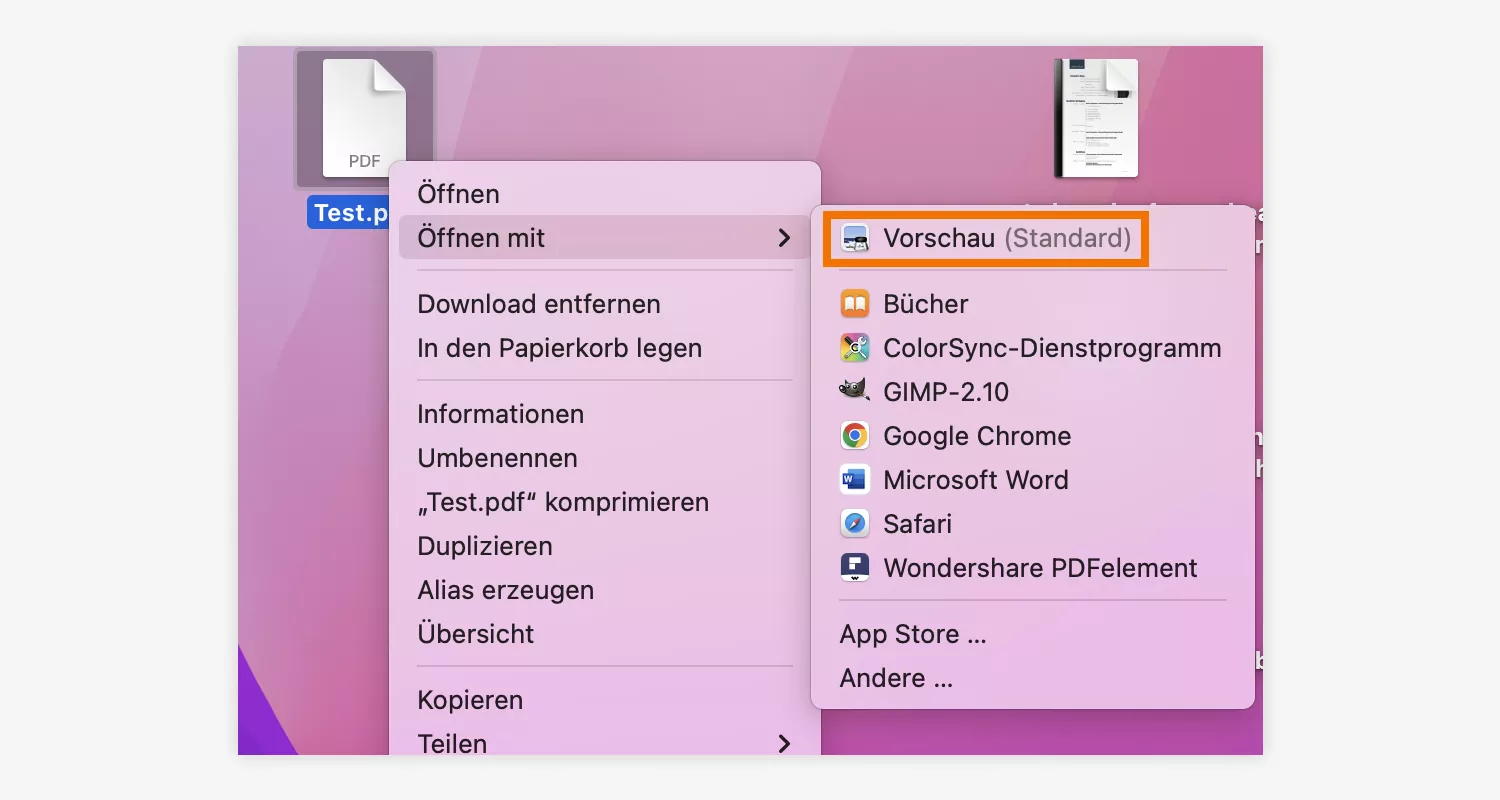 PDF mit Klick auf Vorschau bei einem MacBook öffnen 