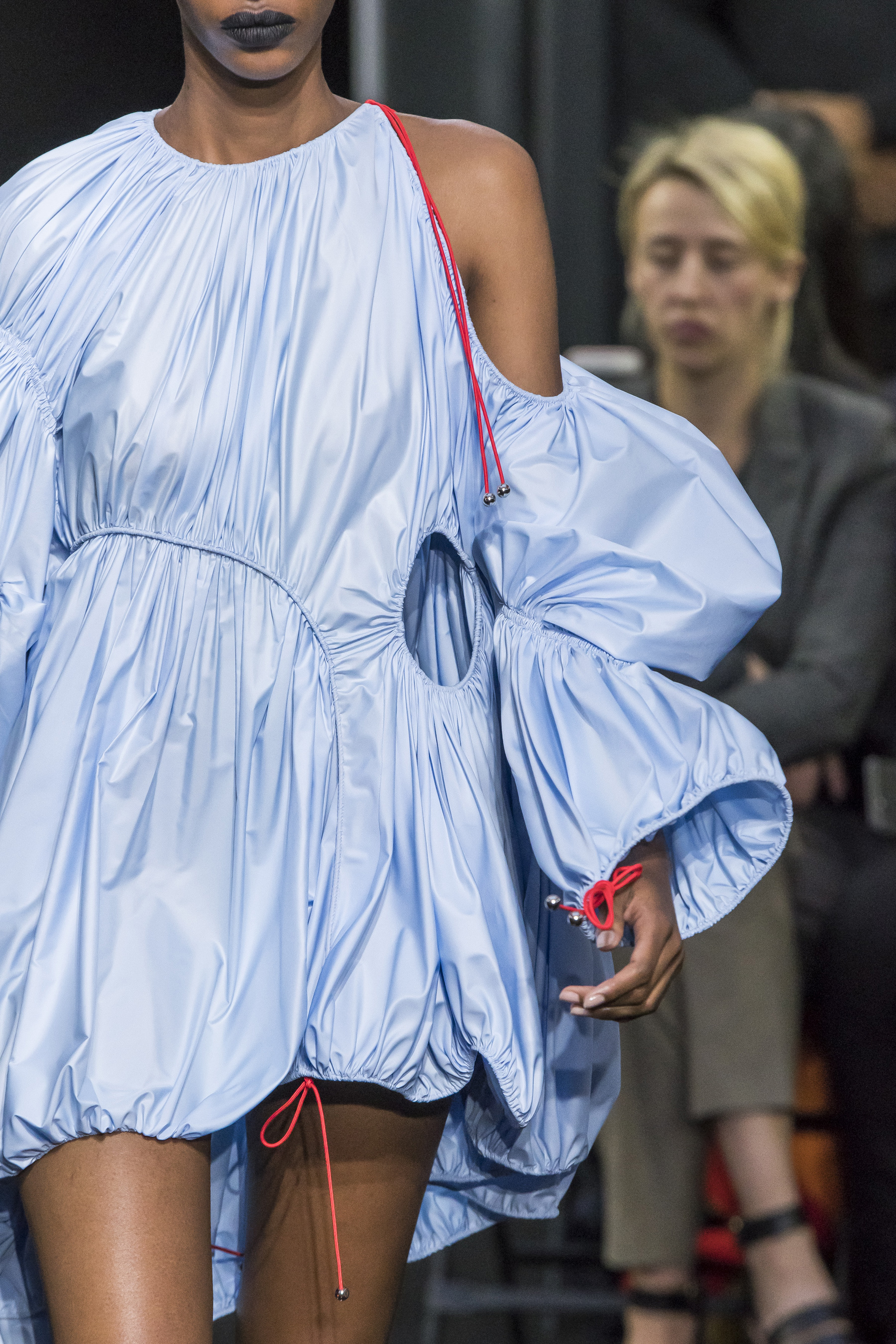Mugler Details Asymmetric Parachute Drawstring Dress in Light Blue Spring 19