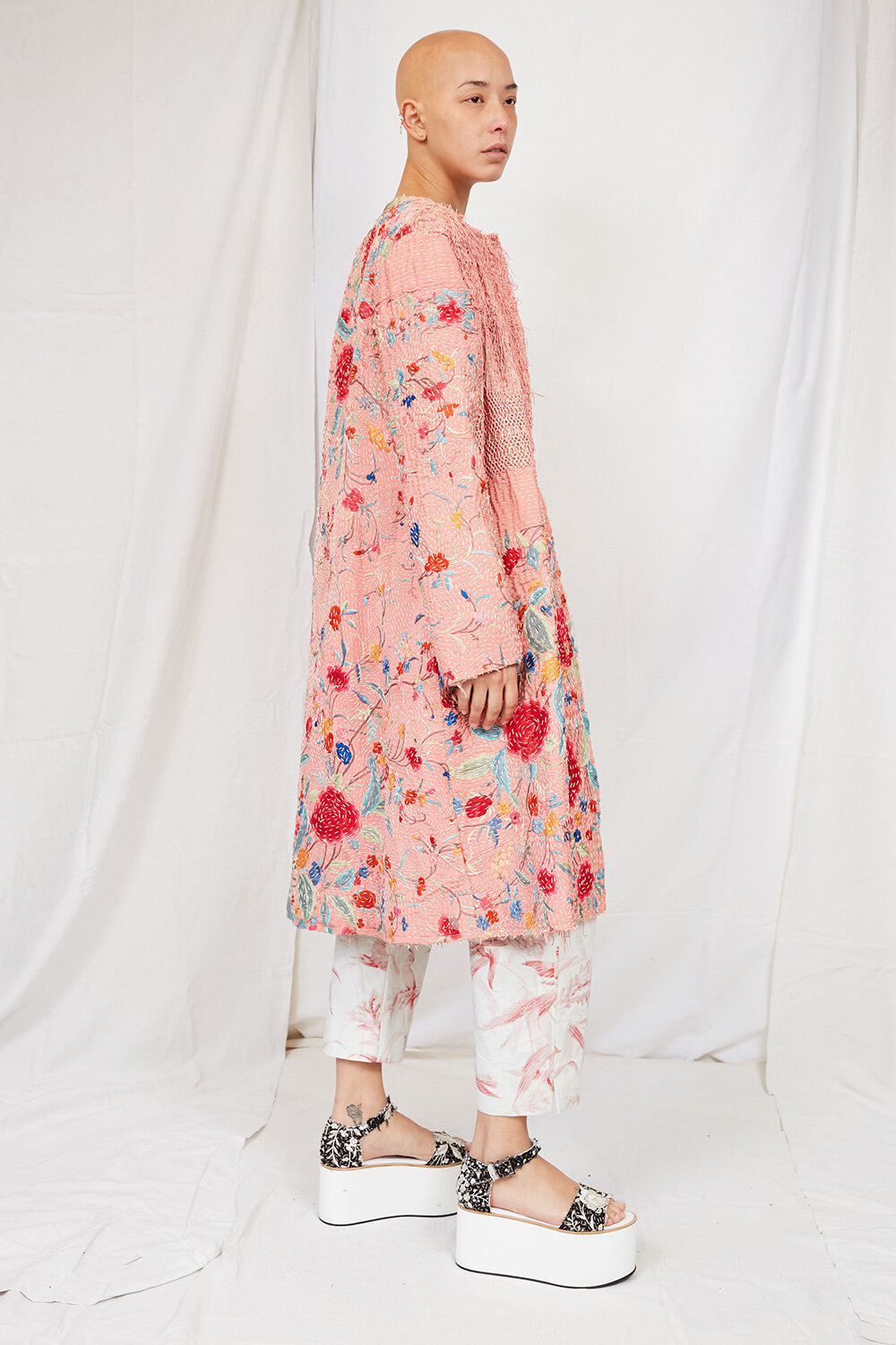 By Walid Womenswear Tanita Piano Shawl Floral Embroidered Silk Coat Side View SS20