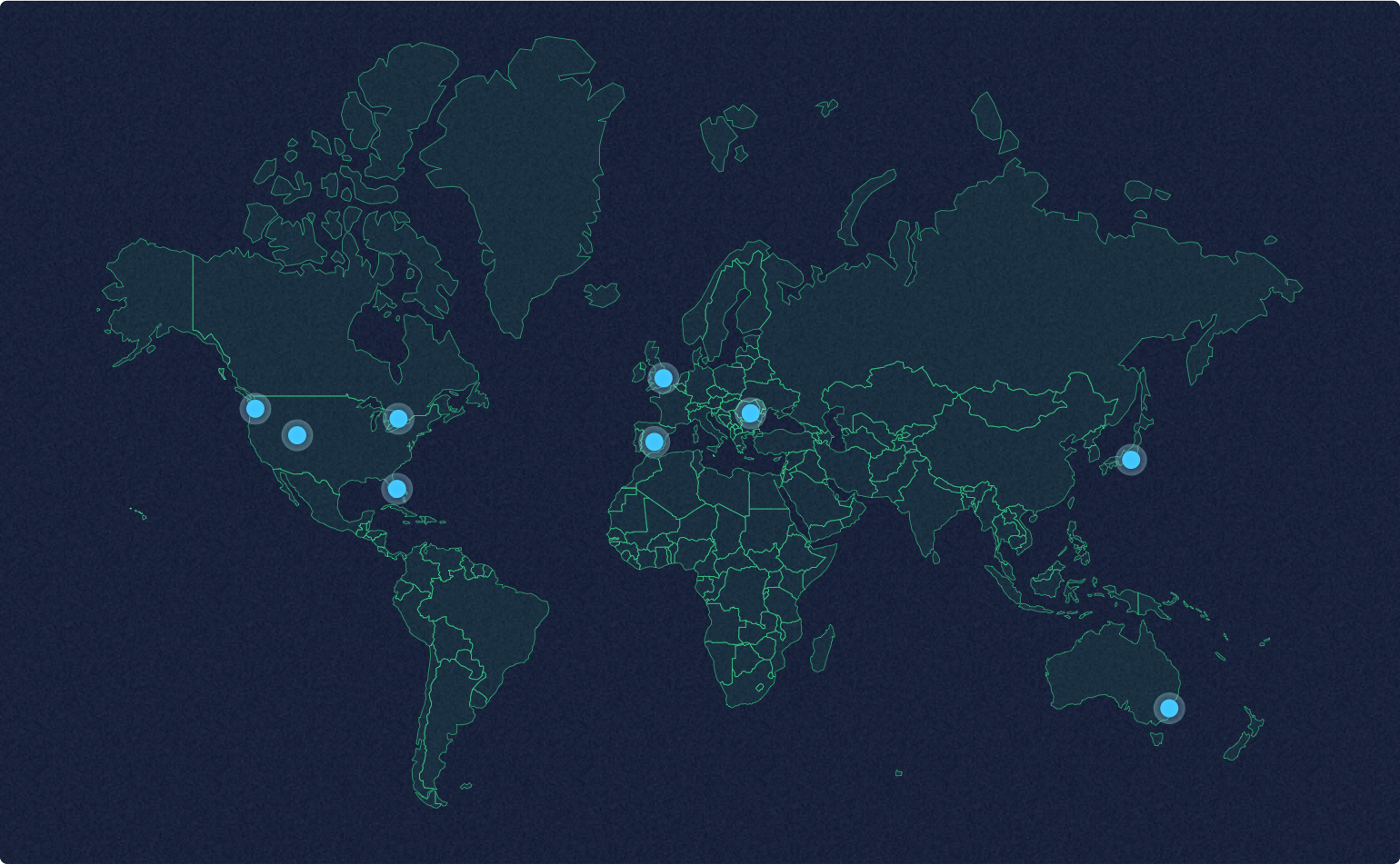 Locations of Nodecraft servers provided by DataPacket: Miami, Seattle, London, Tokyo, Denver, Bucharest, Sao Paulo, Toronto, Sydney, Madrid