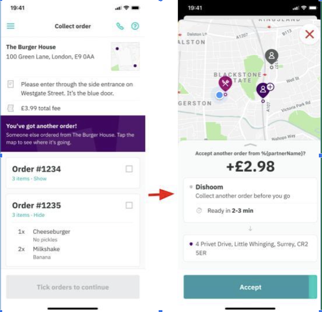 Deliveroo Update to stacked orders offered on arrival