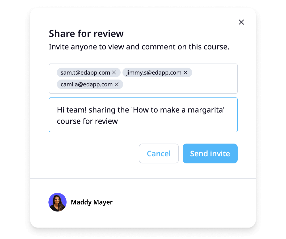 Invite people to review the course