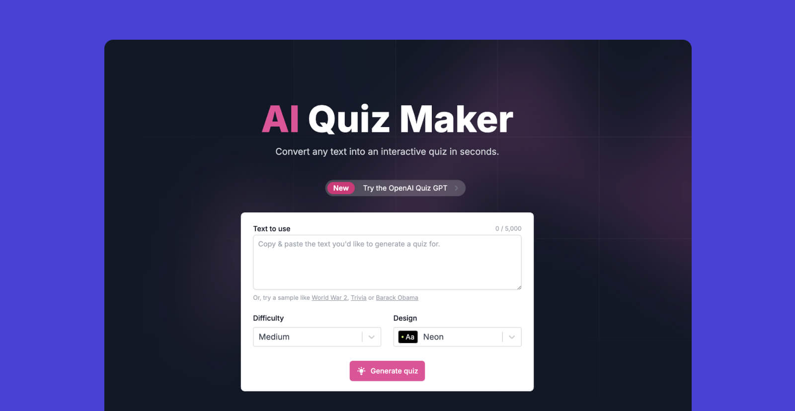 Free AI quiz generator #2 - Fillout’s Quiz Maker