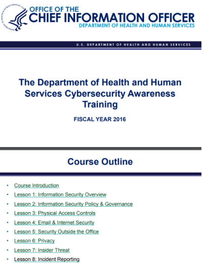 Security awareness training materials  - DHHS Cybersecurity Awareness Training