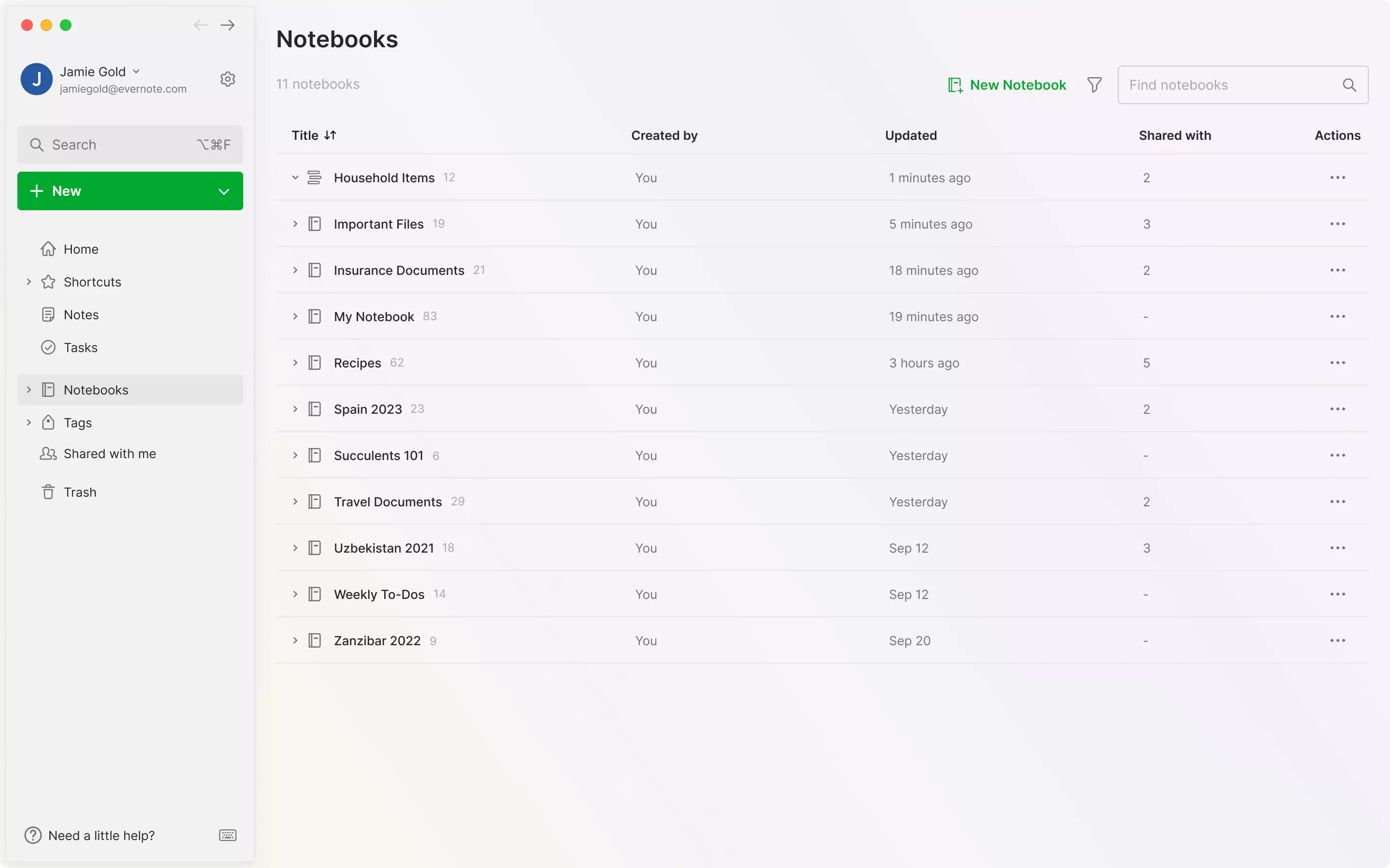 New Evernote UI - Notebooks