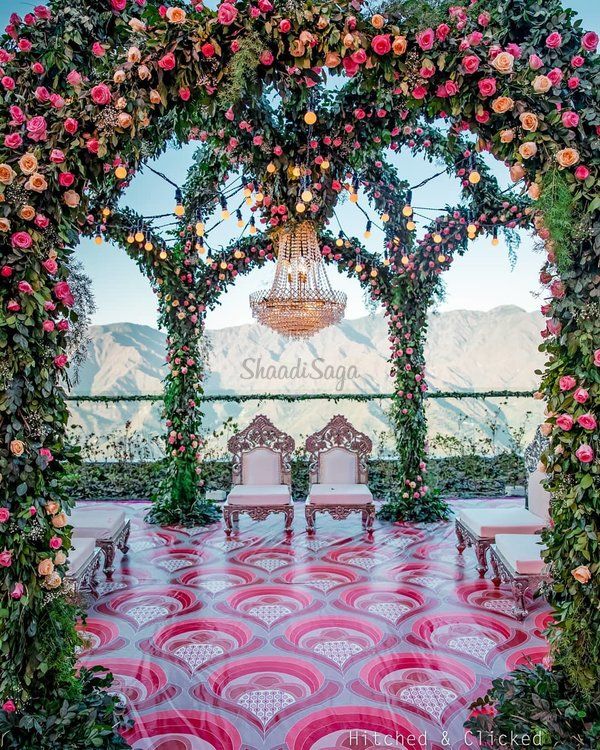 Stage with floral pillars