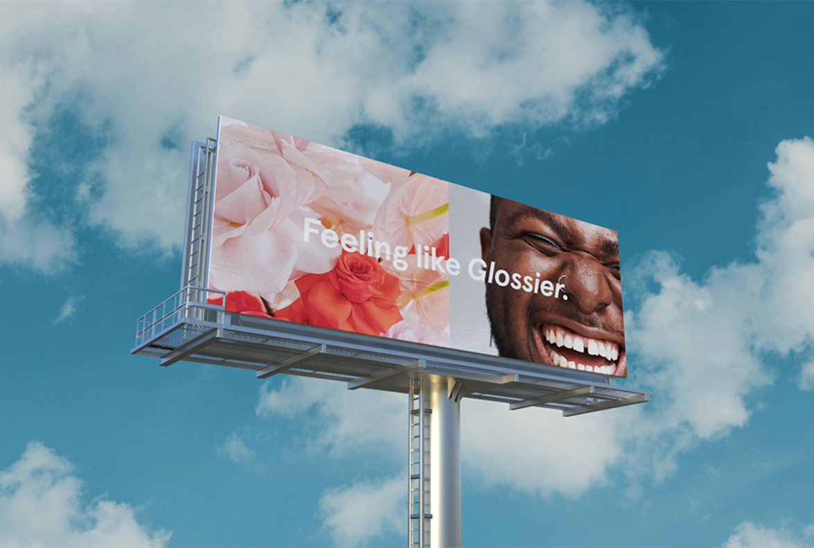 Glossier creative digital billboard. Interactive advertising for DTC brands.