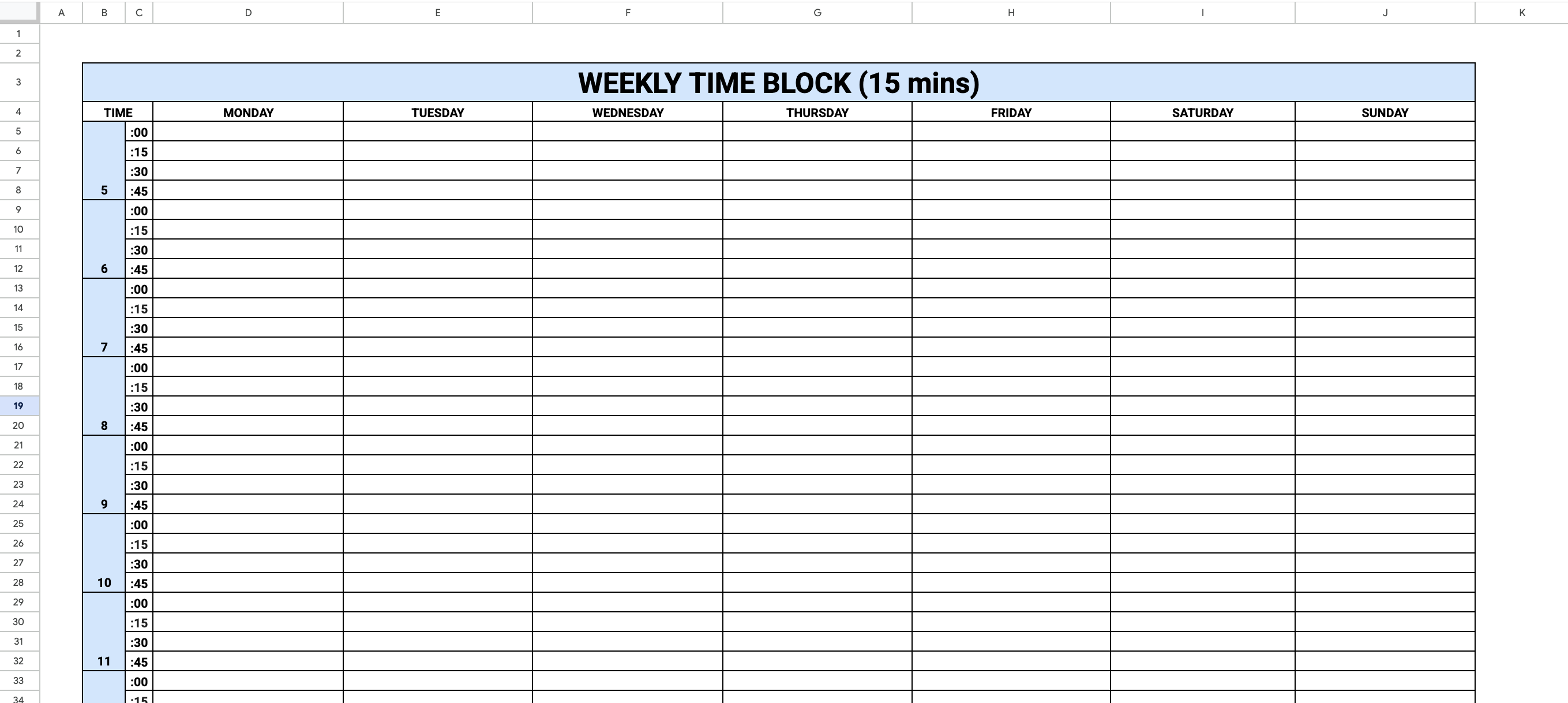 15 minutes time blocking template
