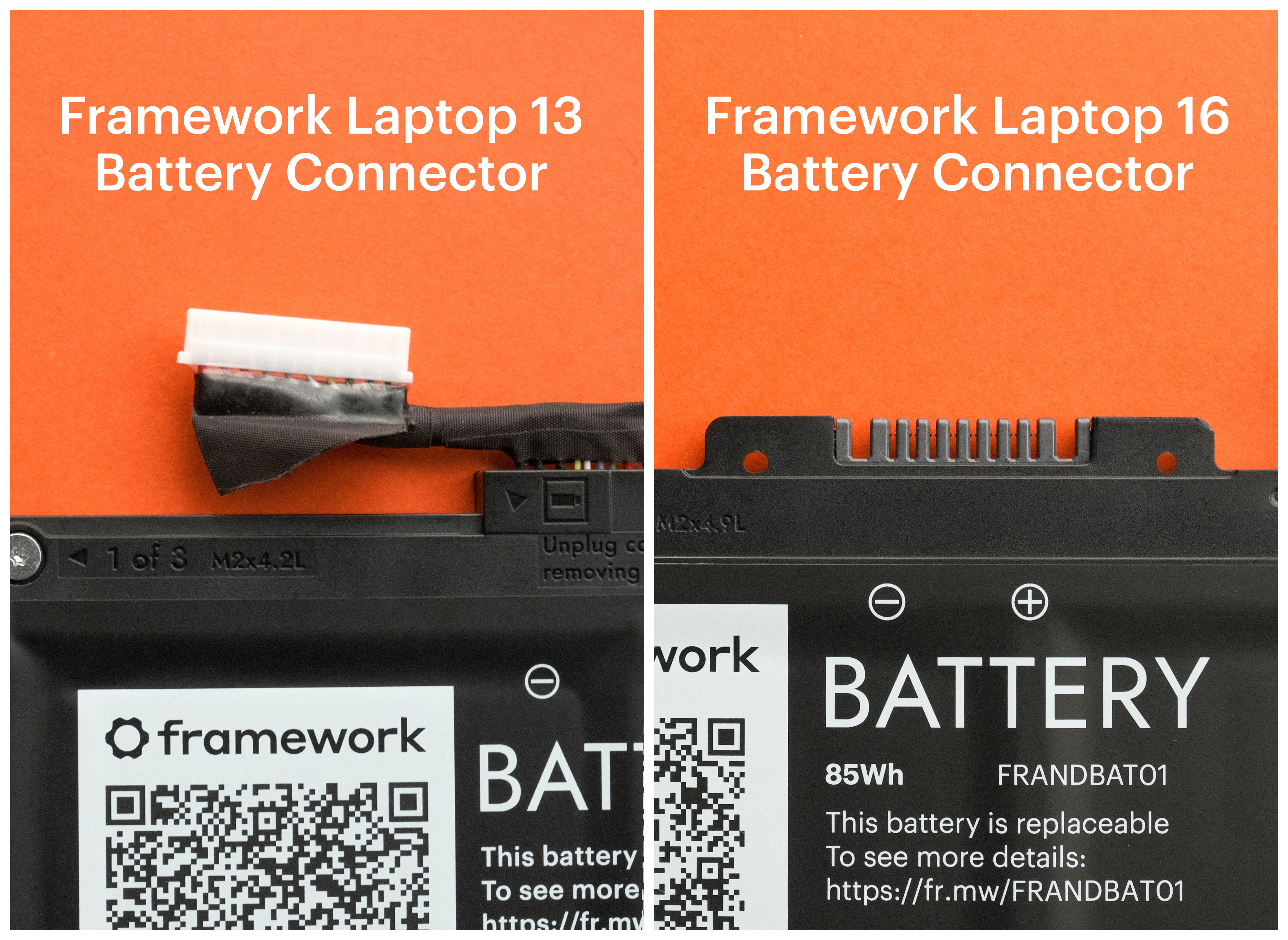 Framework Laptop 13 vs Framework Laptop 16 Battery Connector