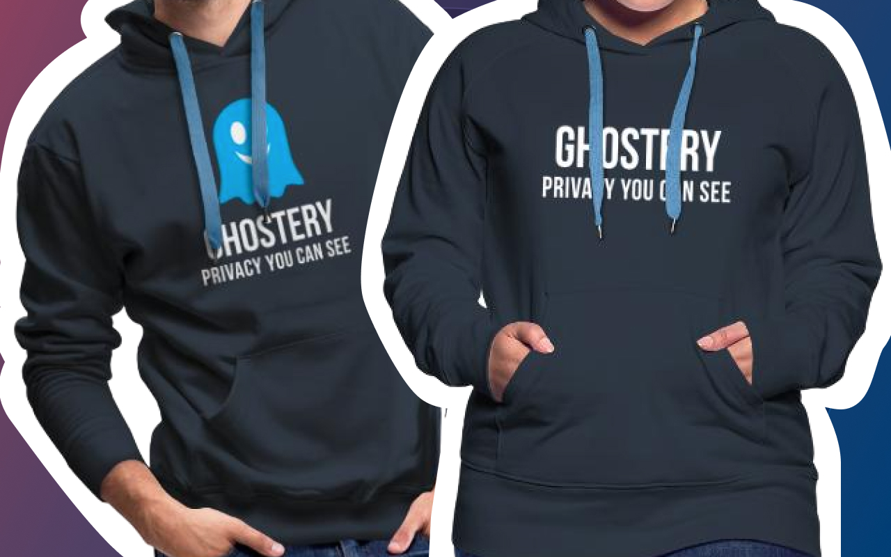 Image of two people wearing hoodies with Ghostery branding