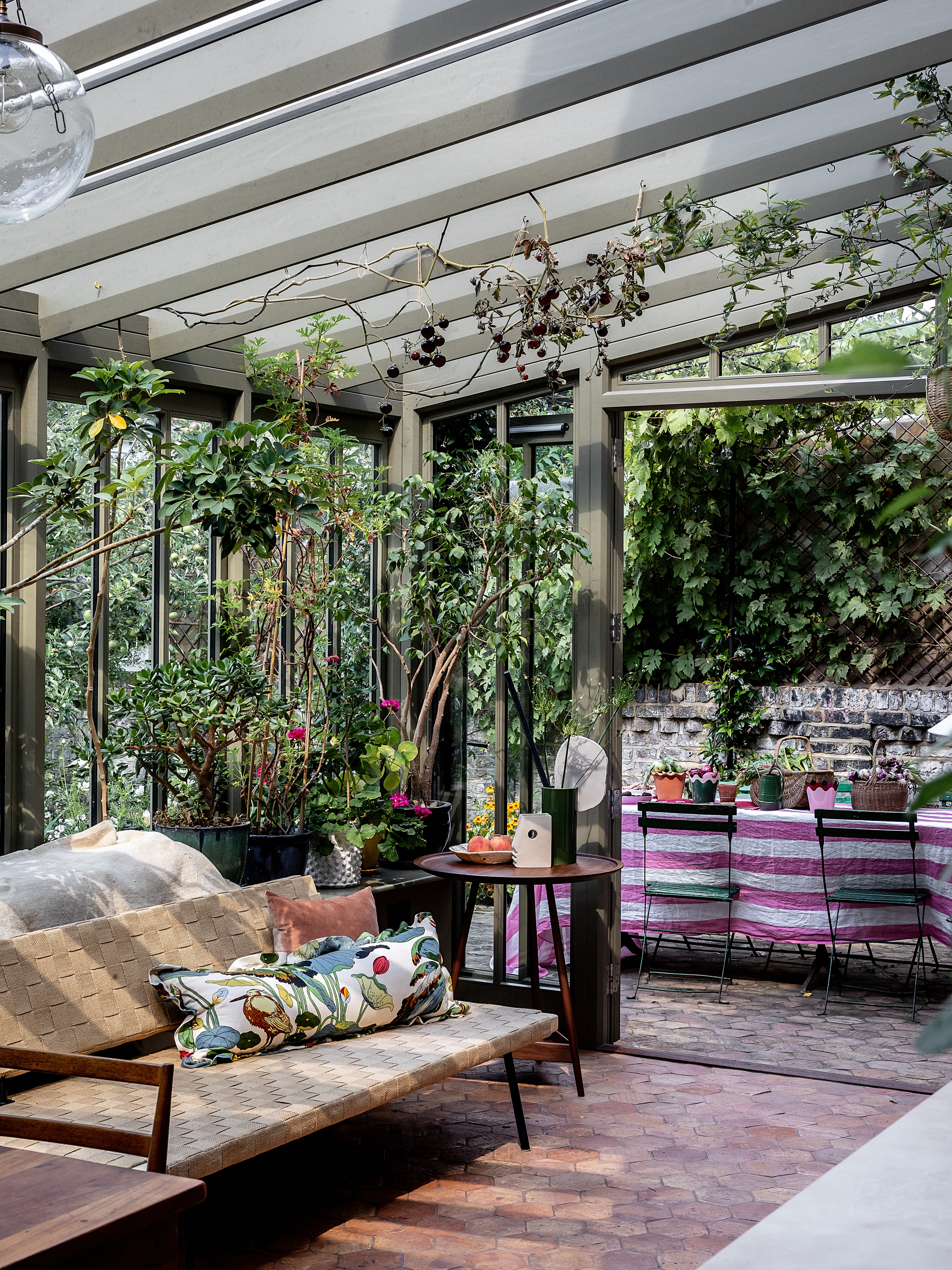 A view of Laura's conservatory leading to her garden