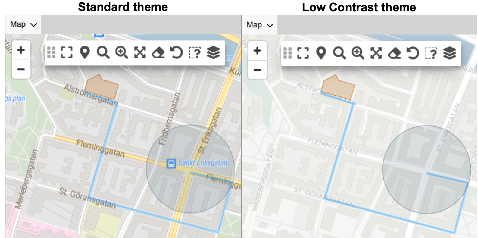 GpsGate native map themes for optimal viewing