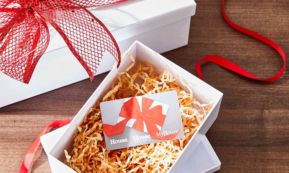 MyHouse e-Gift Card in a box.