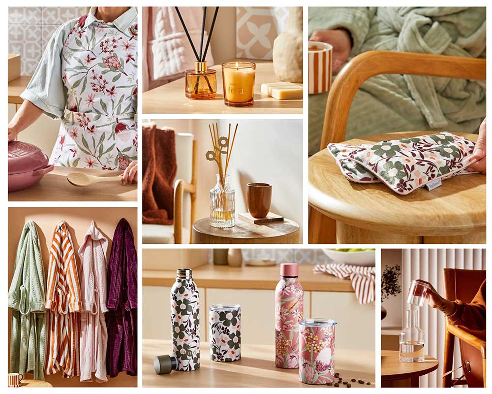 MyHouse Flora Collection, Mother's Day 2024. Collage of images with self-care, homewares, and kitchenware gift ideas.