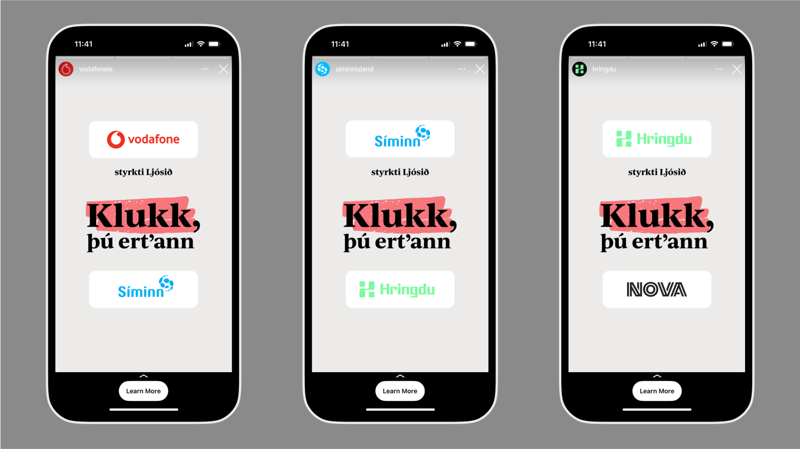 Hér og Nú auglýsingastofa hannaði efni fyrir samfélagsmiðla fyrir söfnunarátak Ljóssins