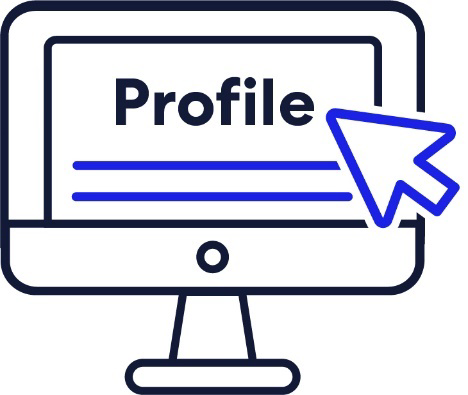 A profile on a computer screen with a mouse icon.