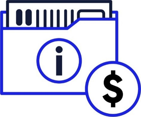 A picture of a folder of documents and a money symbol.