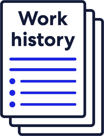 A picture of a stack of documents titled Work history.